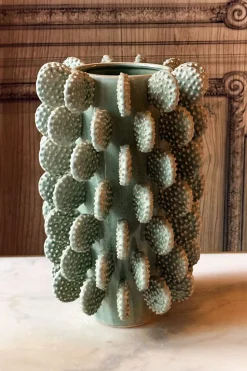 Jarrón Alto Con Diseño De Cactus Verde