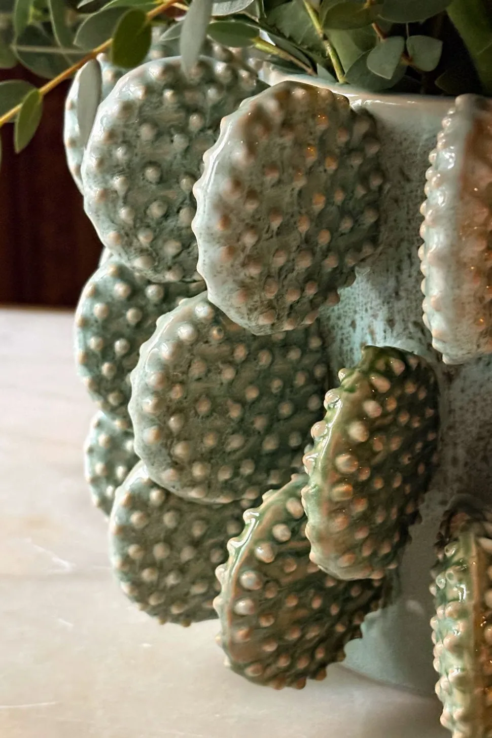 Jarrón Bajo Con Diseño De Cactus Verde