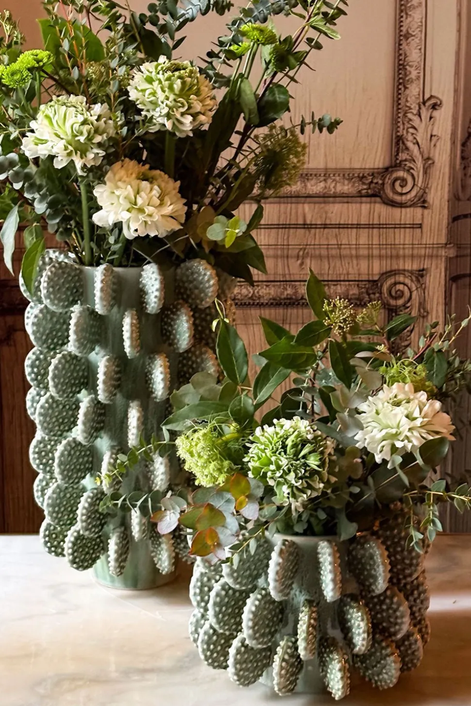 Jarrón Bajo Con Diseño De Cactus Verde