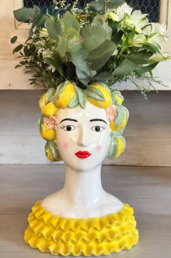 Jarrón Busto Lady Limones De Porcelana