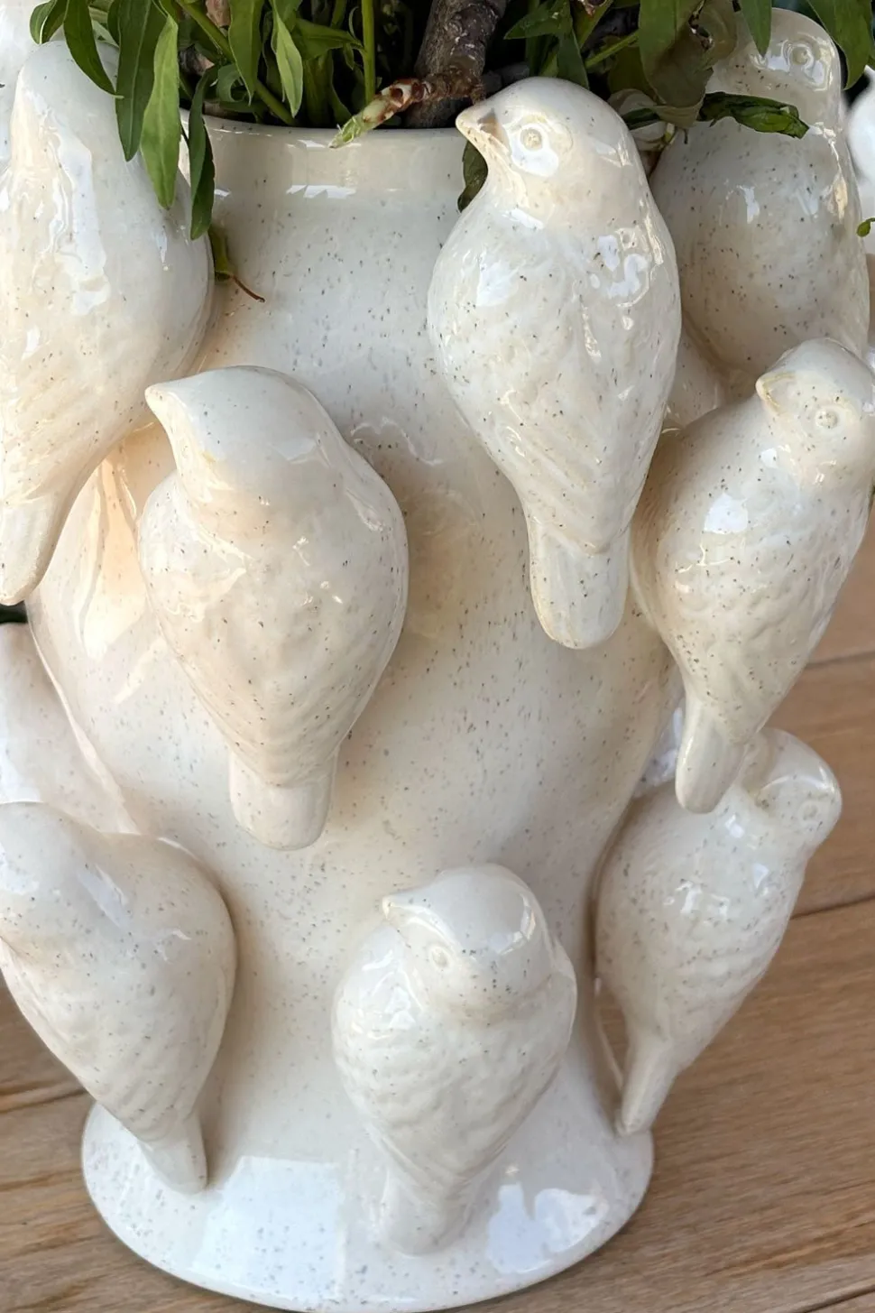Jarrón Con Diseño De Pájaros Blanco