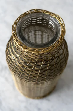 Jarrón De Cristal Trenzado En Oro Viejo Grande