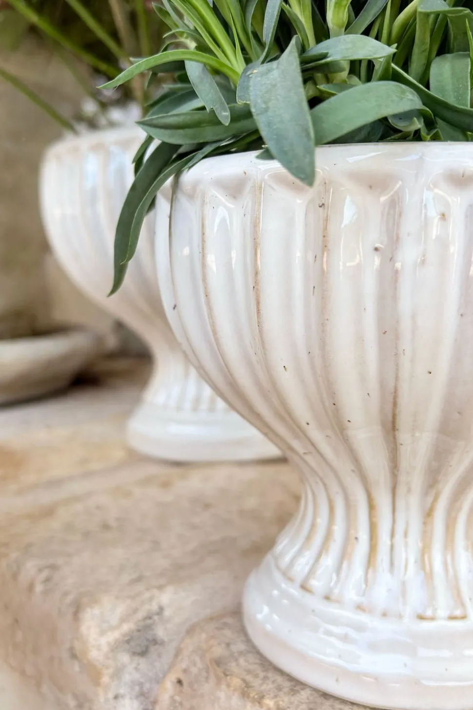 Jarrón Diseño Copa De Porcelana Blanco Roto Grande