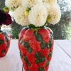 Jarrón Diseño Fresas De Porcelana Grande
