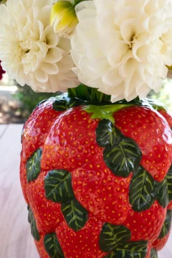 Jarrón Diseño Fresas De Porcelana Grande