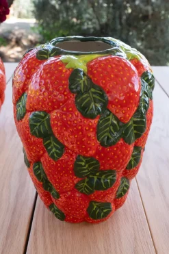 Jarrón Diseño Fresas De Porcelana Grande