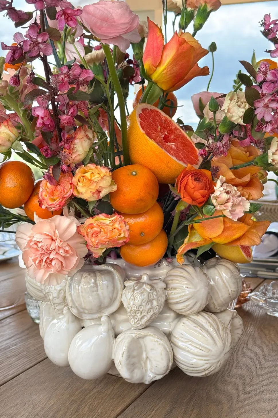 Jarrón Diseño Frutas Blanco