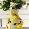 Jarrón Diseño Limones Y Fondo Verde