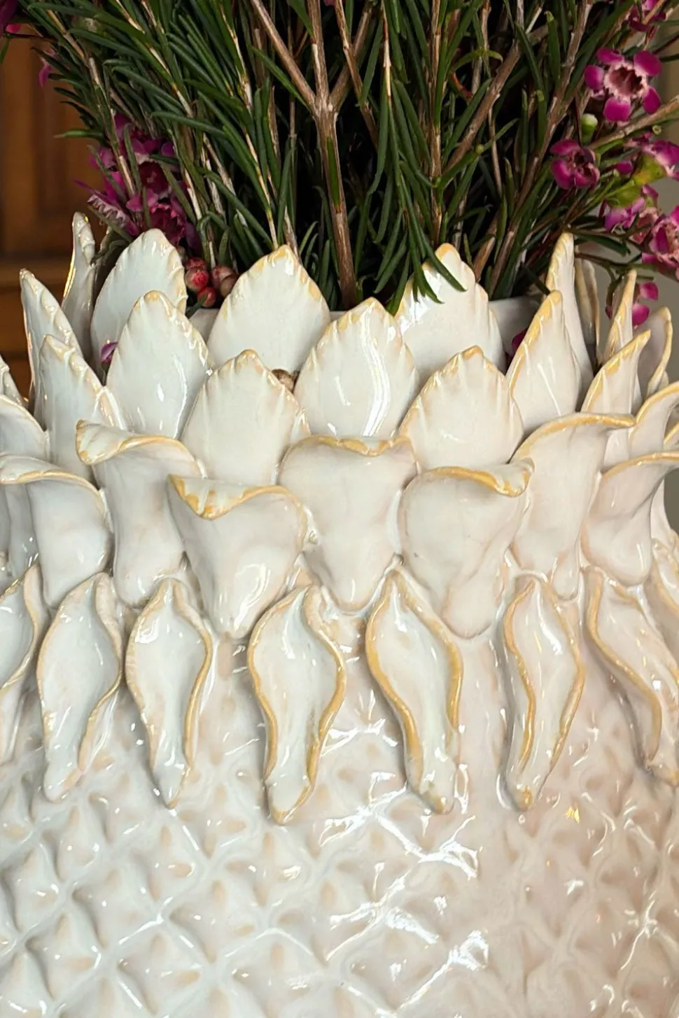 Jarrón Diseño Piña Blanco