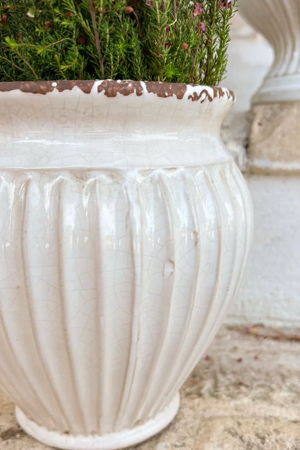 Jarrón Diseño Vasija De Porcelana Blanco Roto