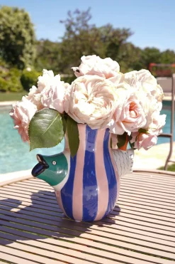 Jarrón Rayas Rosas Y Azules Con Pez Verde