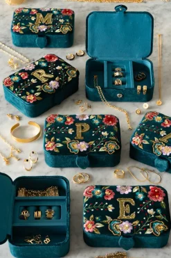 Joyeros De Terciopelo Con Iniciales Y Flores Bordadas