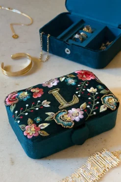 Joyeros De Terciopelo Con Iniciales Y Flores Bordadas