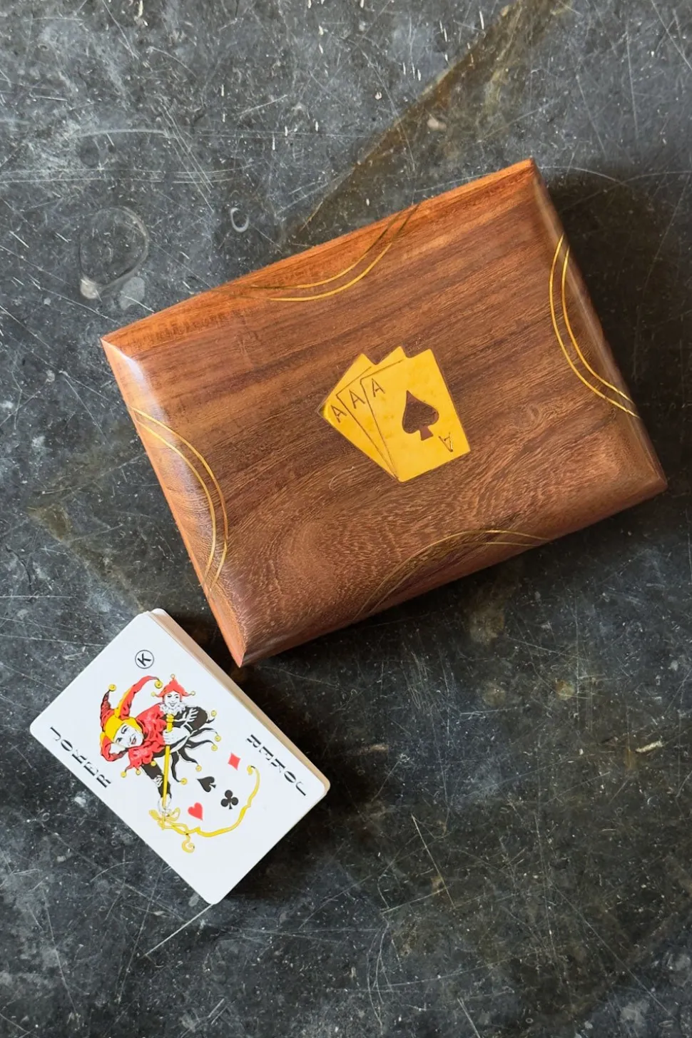 Juego Set De 2 Cartas En Caja De Madera Sheesham