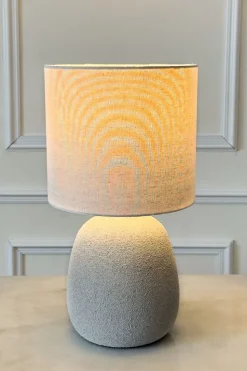 Lámpara De Mesa De Cerámica Con Pantalla De Lino