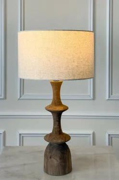 Lámpara De Mesa De Madera Con Pantalla De Lino