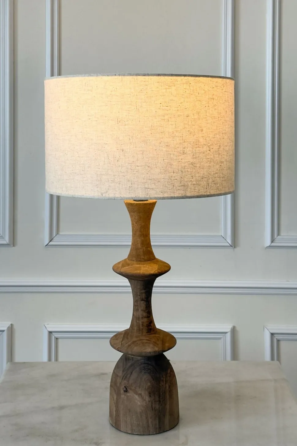 Lámpara De Mesa De Madera Con Pantalla De Lino