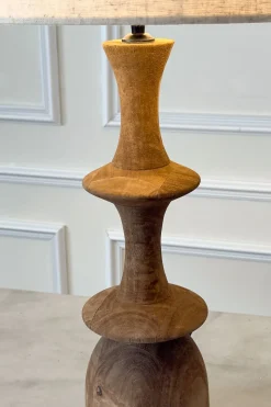 Lámpara De Mesa De Madera Con Pantalla De Lino