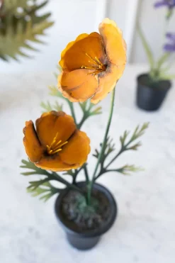 Maceta Con Amapola Amarilla De Metal