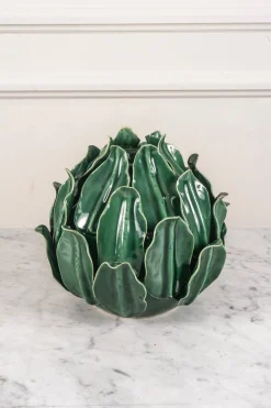 Maceta O Jarrón De Cerámica Con Diseño De Hojas Verdes Azuladas