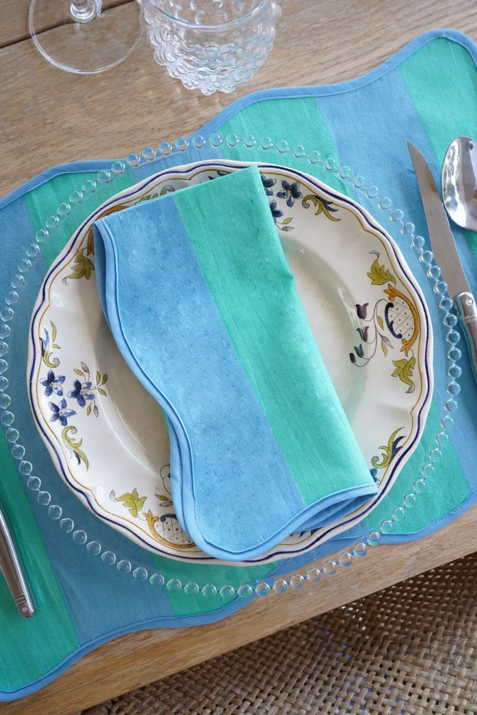 Mantel Individual Rayas Azules Y Verdes