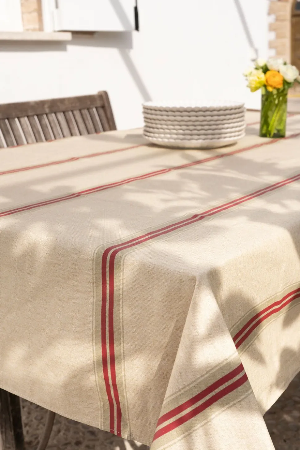 Manteles Antimanchas Con Diseño Rayas Rojas