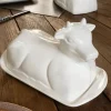 Mantequillera Con Diseño De Vaca De Porcelana Blanca