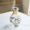 Mini Florero Ovalado De Cristal Con Flores Doradas Pintadas A Mano