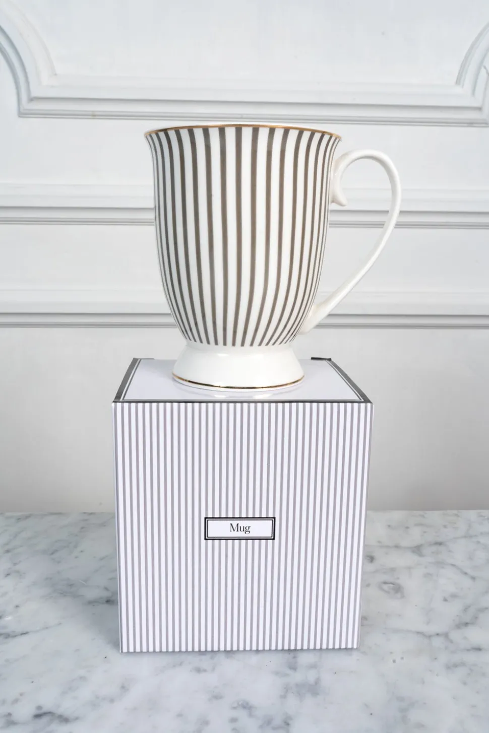 Mug Rayas Blanca Y Gris Cristina Oria