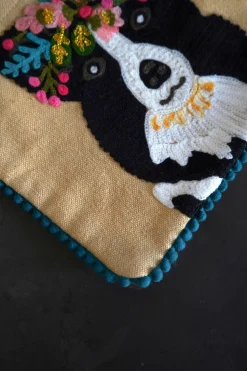 Neceser Bordado A Mano Con Diseño De Perro Beige