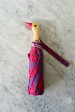 Paraguas Con Diseño Abstracto Rosa Y Morado Y Mango Con Cabeza De Pato