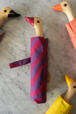 Paraguas Con Diseño Abstracto Rosa Y Morado Y Mango Con Cabeza De Pato
