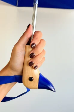 Paraguas Con Diseño Azul Y Mango Con Cabeza De Pato