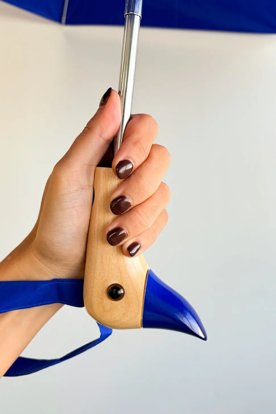 Paraguas Con Diseño Azul Y Mango Con Cabeza De Pato