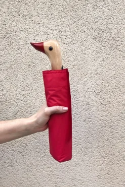 Paraguas Con Diseño Rojo Y Mango Con Cabeza De Pato