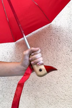 Paraguas Con Diseño Rojo Y Mango Con Cabeza De Pato