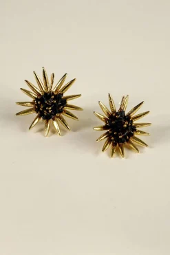 Pendientes Dorados Con Diseño De Girasoles Negros