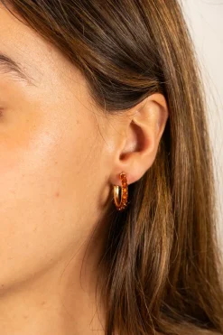 Pendientes Dorados Con Diseño De Aros Y Piedras Ámbar