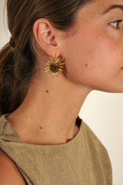 Pendientes Dorados Con Diseño De Girasoles Marrones