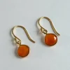 Pendientes Dorados Con Piedras Cornalinas Naranjas