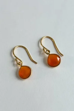 Pendientes Dorados Con Piedras Cornalinas Naranjas