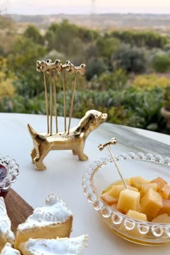 Perro Con Set De 6 Tenedores Especiales Aperitivo De Bronce