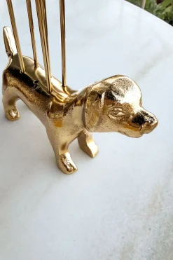 Perro Con Set De 6 Tenedores Especiales Aperitivo De Bronce