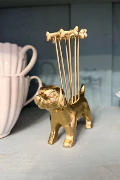Perro Con Set De 6 Tenedores Especiales Aperitivo De Bronce