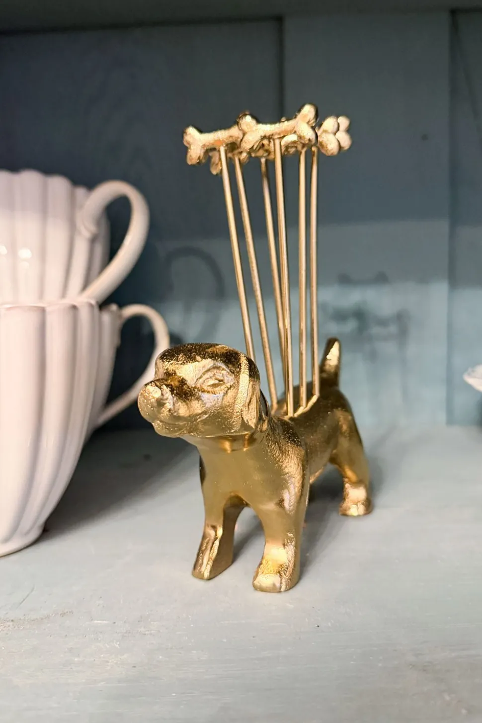 Perro Con Set De 6 Tenedores Especiales Aperitivo De Bronce