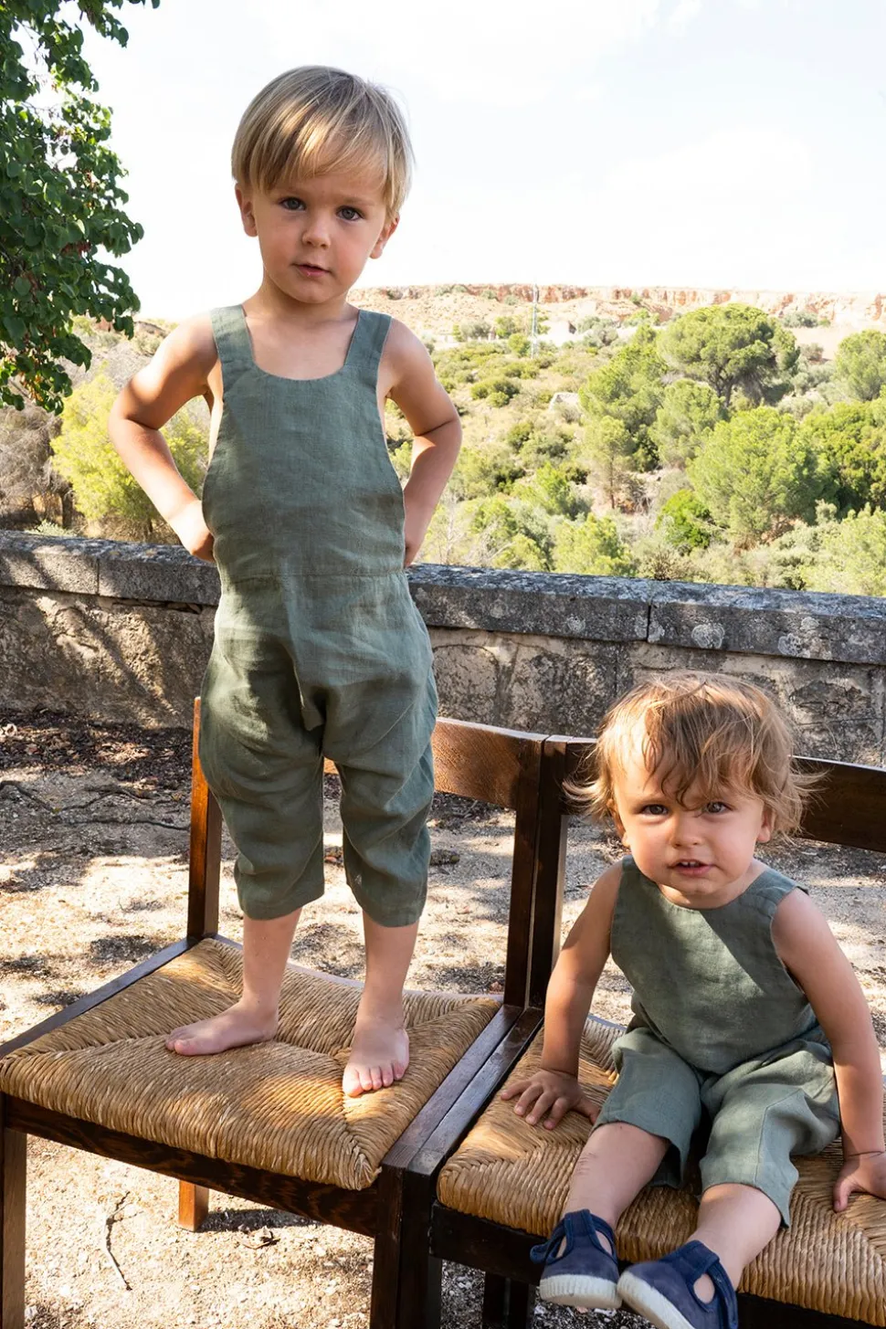 Petos De Lino Verde Oliva Niños