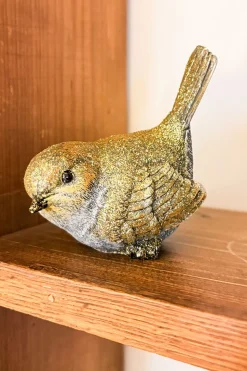 Pájaro Decorativo Con Acabado Dorado Mediano