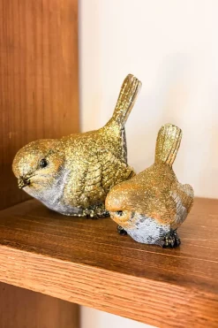 Pájaro Decorativo Con Acabado Dorado Mediano