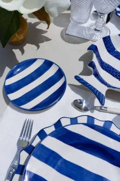 Plato De Pan De Cerámica Con Diseño De Rayas Azules