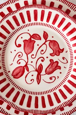 Plato De Postre Con Diseño Rojo Y Blanco